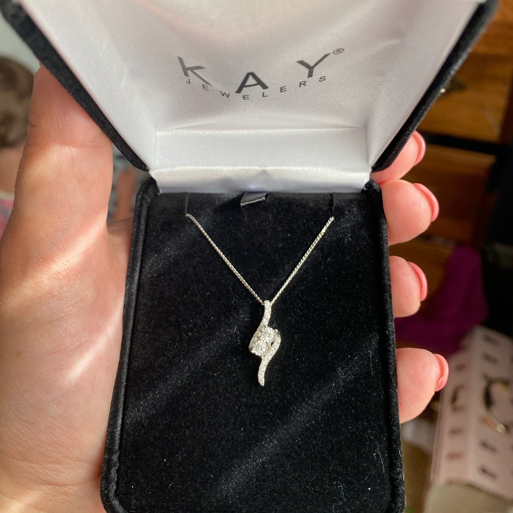 14k white gold diamond necklace. Ever us.